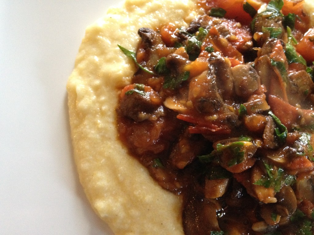 Creamy Polenta with Tomato and Mushrooms