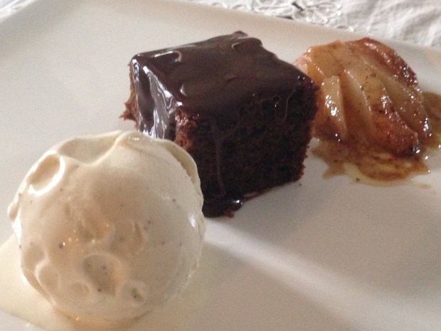 Chocolate Gingerbread and chocolate caramel sauce...Divine!