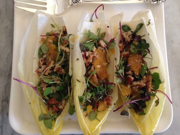 Belgian Endive, orange, pecan, micro greens