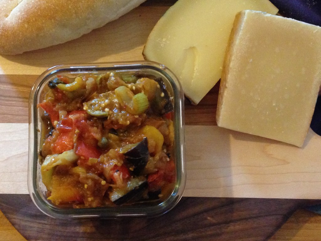 Caponata, bread and cheese