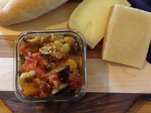 Caponata, bread and cheese