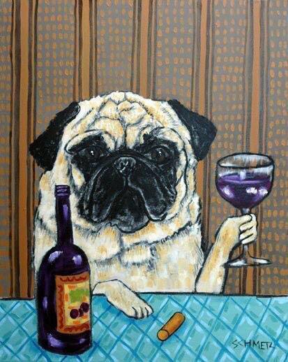 Pug and wine Print (Easy)