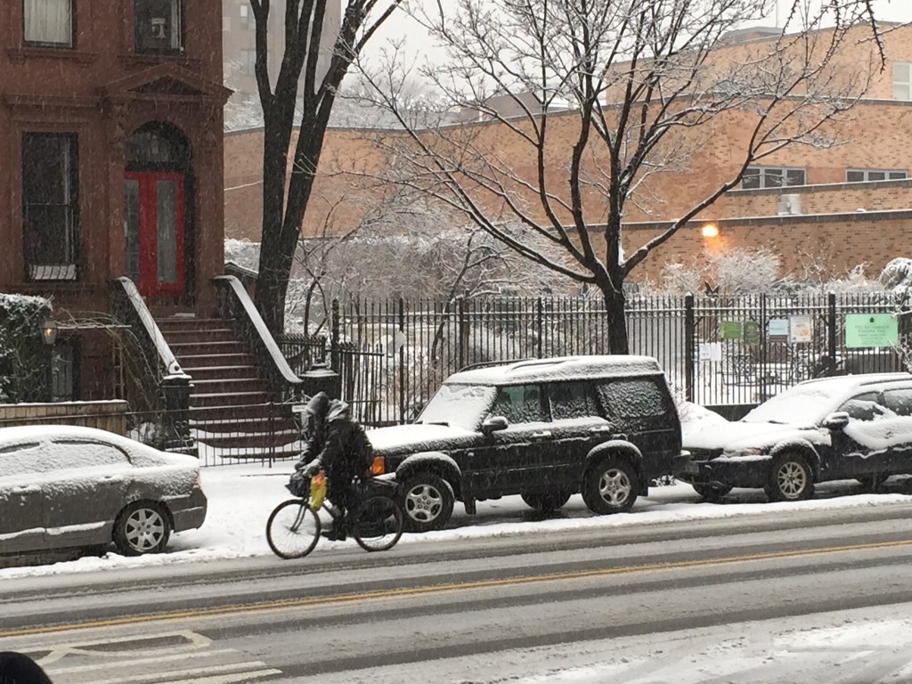 intrepid Brooklynite Biking in the snow