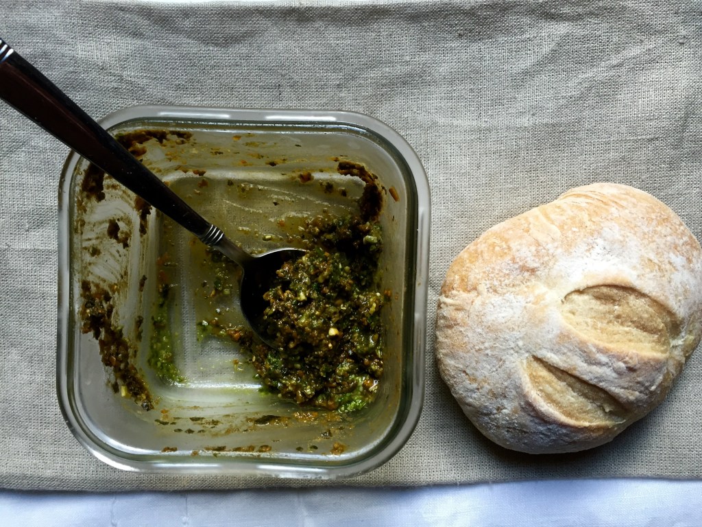the end of the homemade pesto and homeade bread